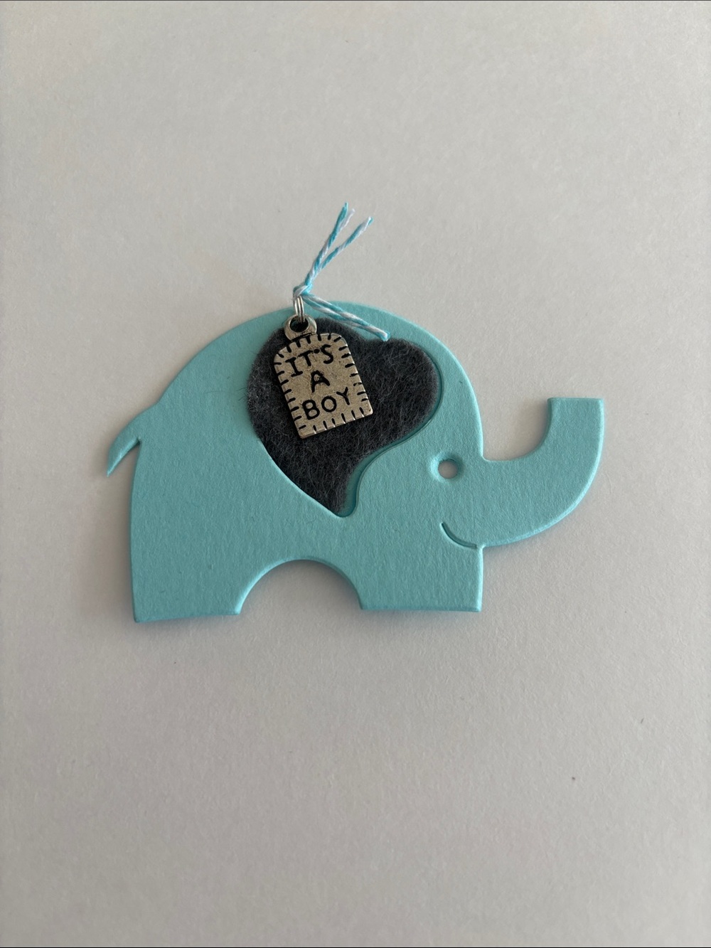 Light Blue Elephant Baby Announcement Tag - "It's a Boy" metal tag party favors